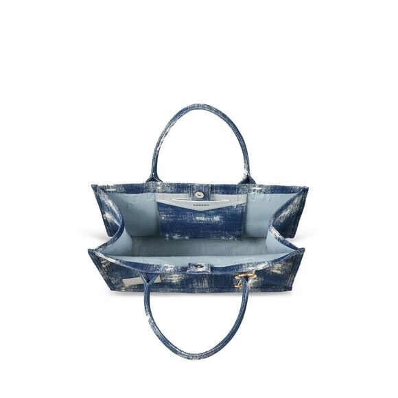 SANDRO Denim Tie-Dyed Kasbah Magnetic Button Closure Open Pocket Grunge Bag - Picture 13 of 13